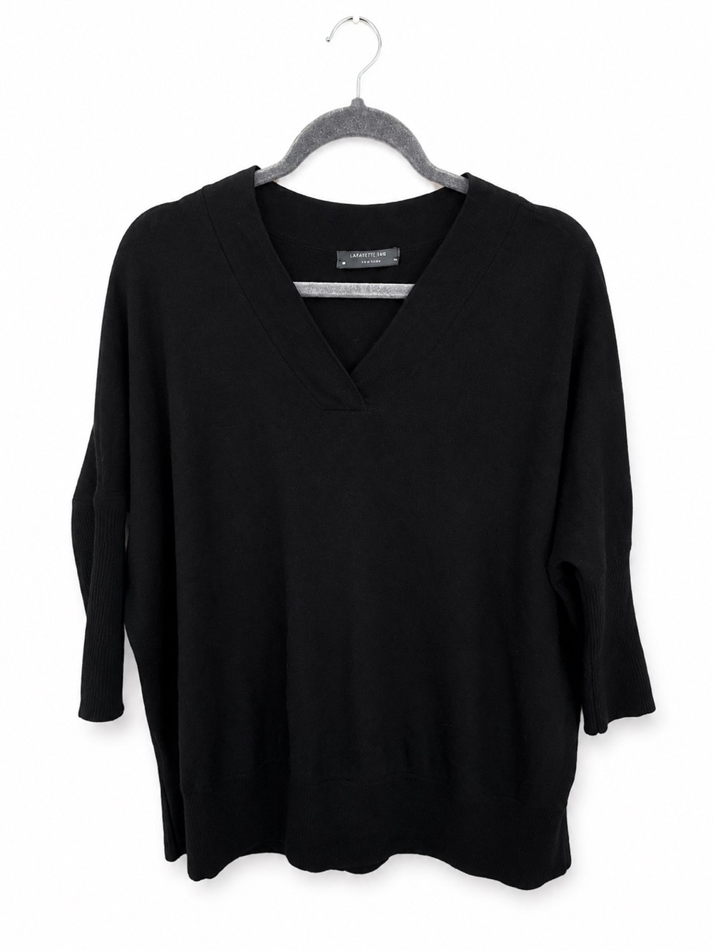 Anthropologie 100% Merino Wool Black V-Neck Dolman Sleeve Sweater XS